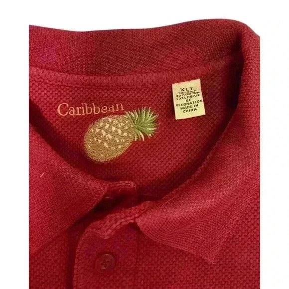 CARIBBEAN Men’s Silk Cotton Polo Shirt - Red - Size XLT - Picture 3 of 5